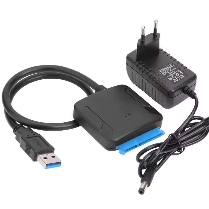 כבל מתאם SATA ל-USB 3.0 עבור כונן קשיח SSD HDD בגודל 3.5/2.5 אינץ 'SATA III ממיר תמיכה UASP עם מתאם חשמל 12V