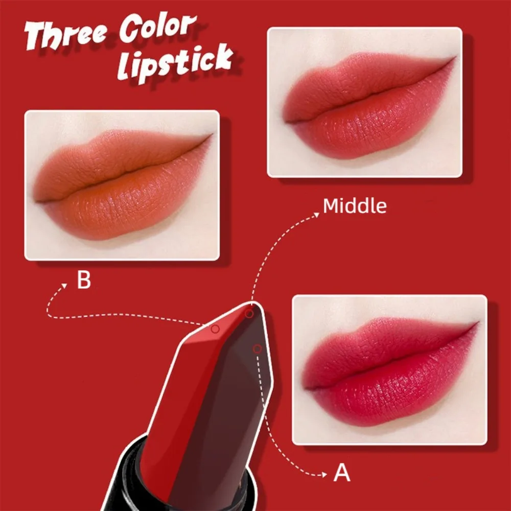 مستحضرات التجميل مقاوم للماء 3-Color أحمر الشفاه طويل الأمد ترطيب ملمع الشفاه غير عصا كوب ثلاثي الألوان الشفاه عصا
