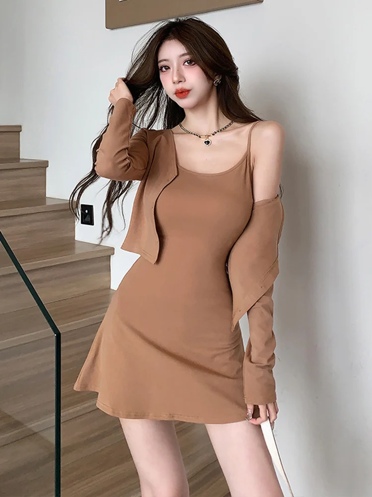

Fashion Summer Fall Two Piece Dress Sets Women Long Sleeve Beaded Cardigan Short Top+ Female Sexy Strapless Bodycon Dress Suit