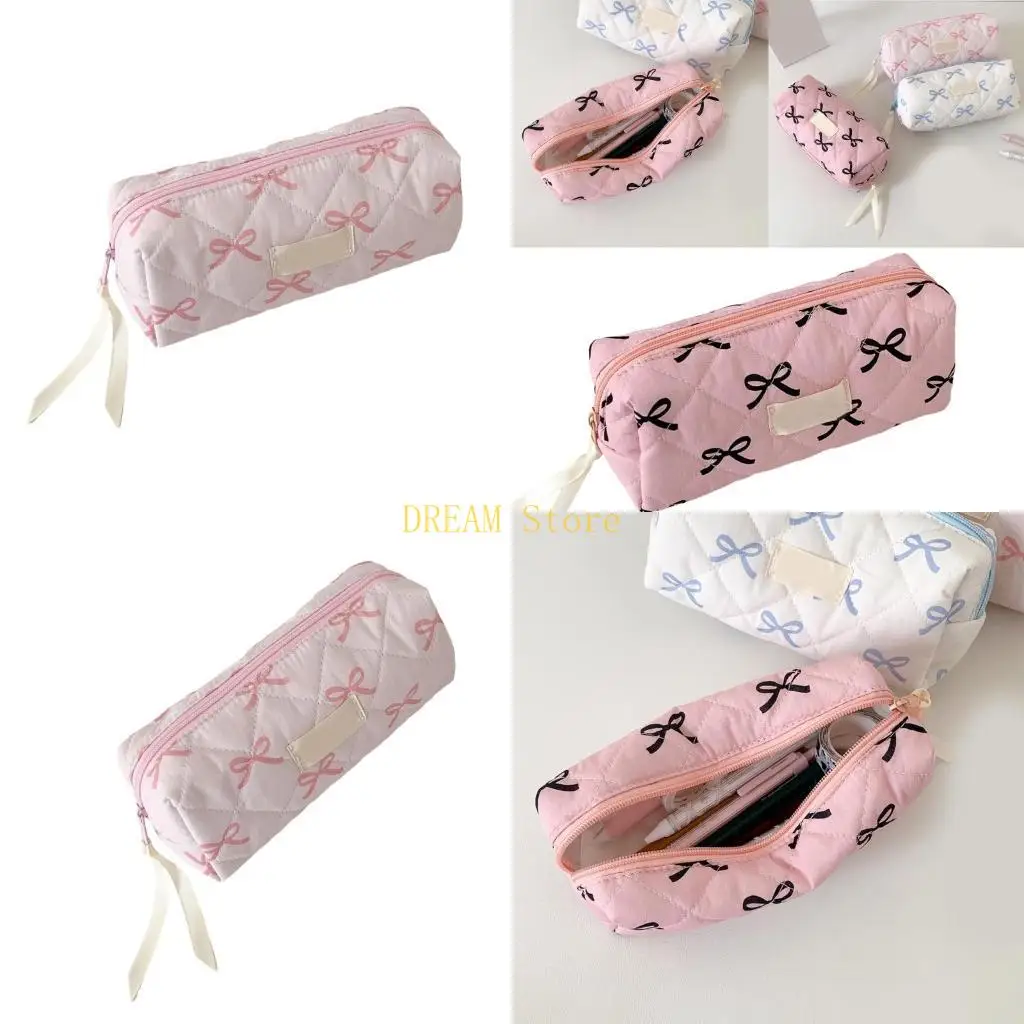 

Стильный пенал с бантом 7,55x3,38x2,91 дюйма, пенал большой емкости, большой отсек, дорожная сумка-органайзер для карандашей,