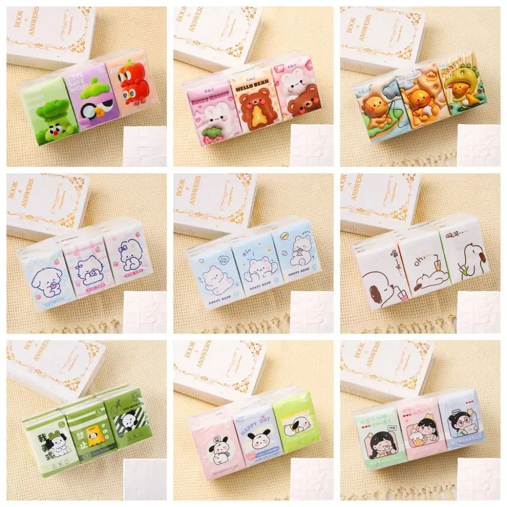 

9 Packs Capybara Handkerchief Paper 3Ply Soft Bear Toilet Paper Cleaning Skin-friendly Panda Cartoon Handkerchief Paper Cleaning