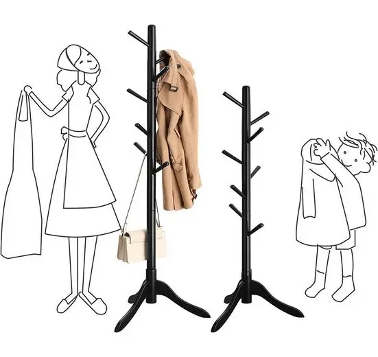 VASAGLE coat rack dresses stand, solid wood, tree shape, with 8 hooks