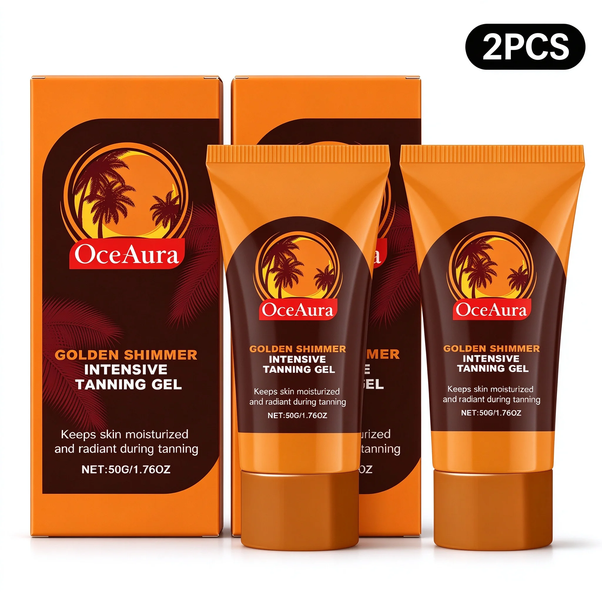 OceAura Golden Shimmer Intensive Tanning Gel - Outdoor Bronzing Gel with Golden Glow, Sesame Oil & Calendula - Deep Moisturizing, Fast & Even Bronze, Non-Greasy, 50g
