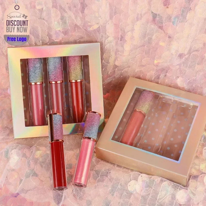 Custom 3 Stks/set Hydraterende Vloeibare Lippenstift Kit Langdurige Hydraterende Antiaanbakbeker Gemakkelijk Te Kleuren Lipgloss Bulk Make-Up