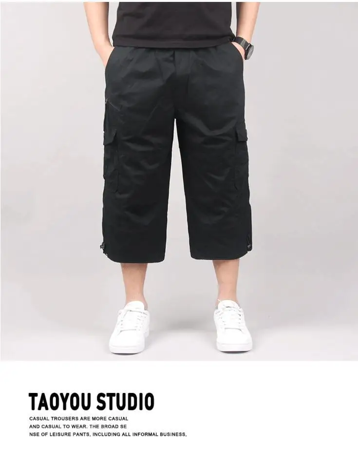 Herren Cargo-Shorts, Sommer, lockere Freizeithose, elastische Taille, große Größe, Outdoor-Jogging-Jogginghose, Trend, mehrere Taschen – Detail 12