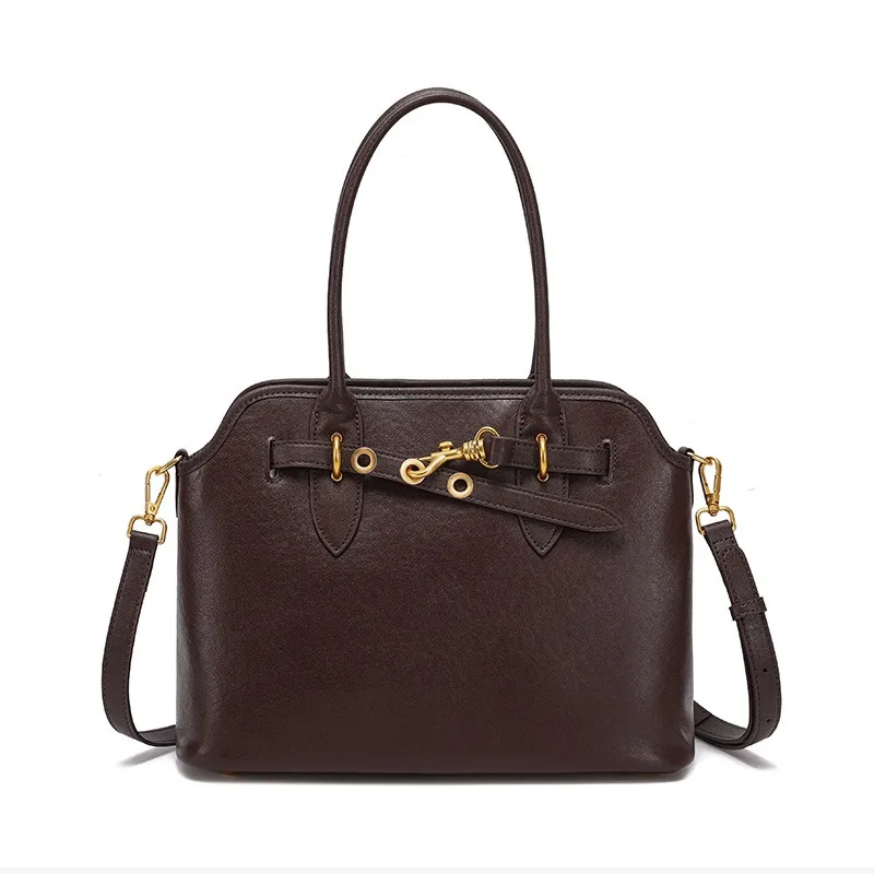

Nesitu High Quality A4 Black Coffee Brown Top Grain Genuine Leather Women Handbags Lady Shopping Shoulder Messenger Bag M301
