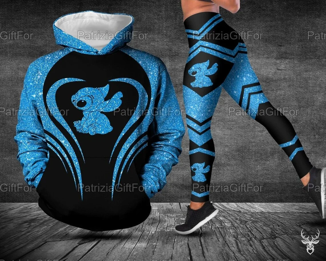 2023 New Disney Stitch 3D Hoodie Women's Hoodie Suit Free Custom Name Stitch Yoga Pants Sweatpants Fashion Sports Suit