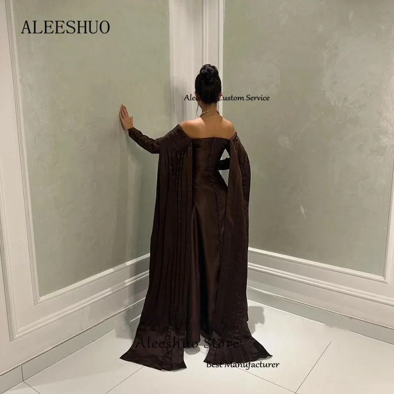 Aleeshuo Simple Satin Mermaid Prom Dress Off The Shoulder Pleat Long Sleeve Backless Party Dresses Floor-Length 2025 Customized