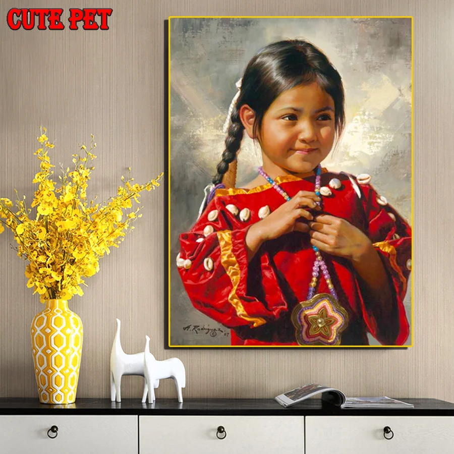 Indian tribe Boy girl Girl Diamond Painting Children all over the country 5D DIY Cross Stitch Kit Mosaic Embroidery Home Decor