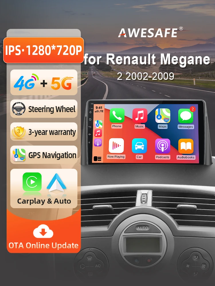 AWESAFE Draadloze CarPlay Android Auto Radio voor Renault Megane 2 2002-2009 GPS Navigatie Plug and Play RDS DSP CAN-BUS Retentie 2din - afbeelding 2