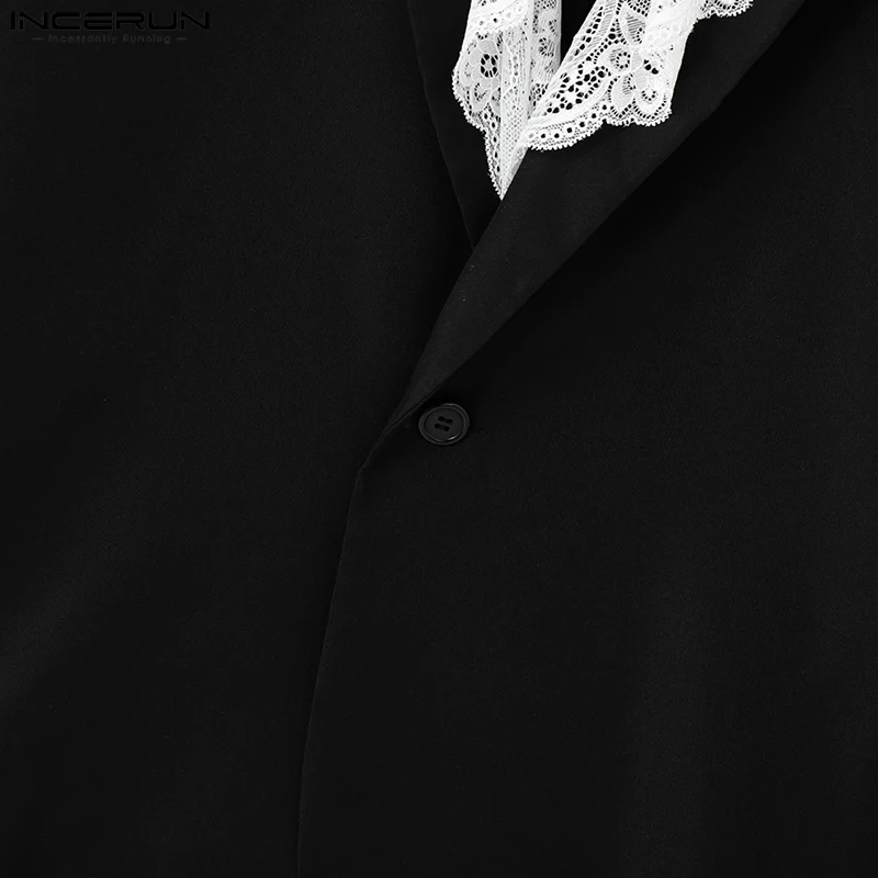 Sexy Fashion Style Tops INCERUN New Men's Agaric Laces Contrast Suit Coat Party Shows Male Personality Long Sleeved Blazer S-5XL - Image 5