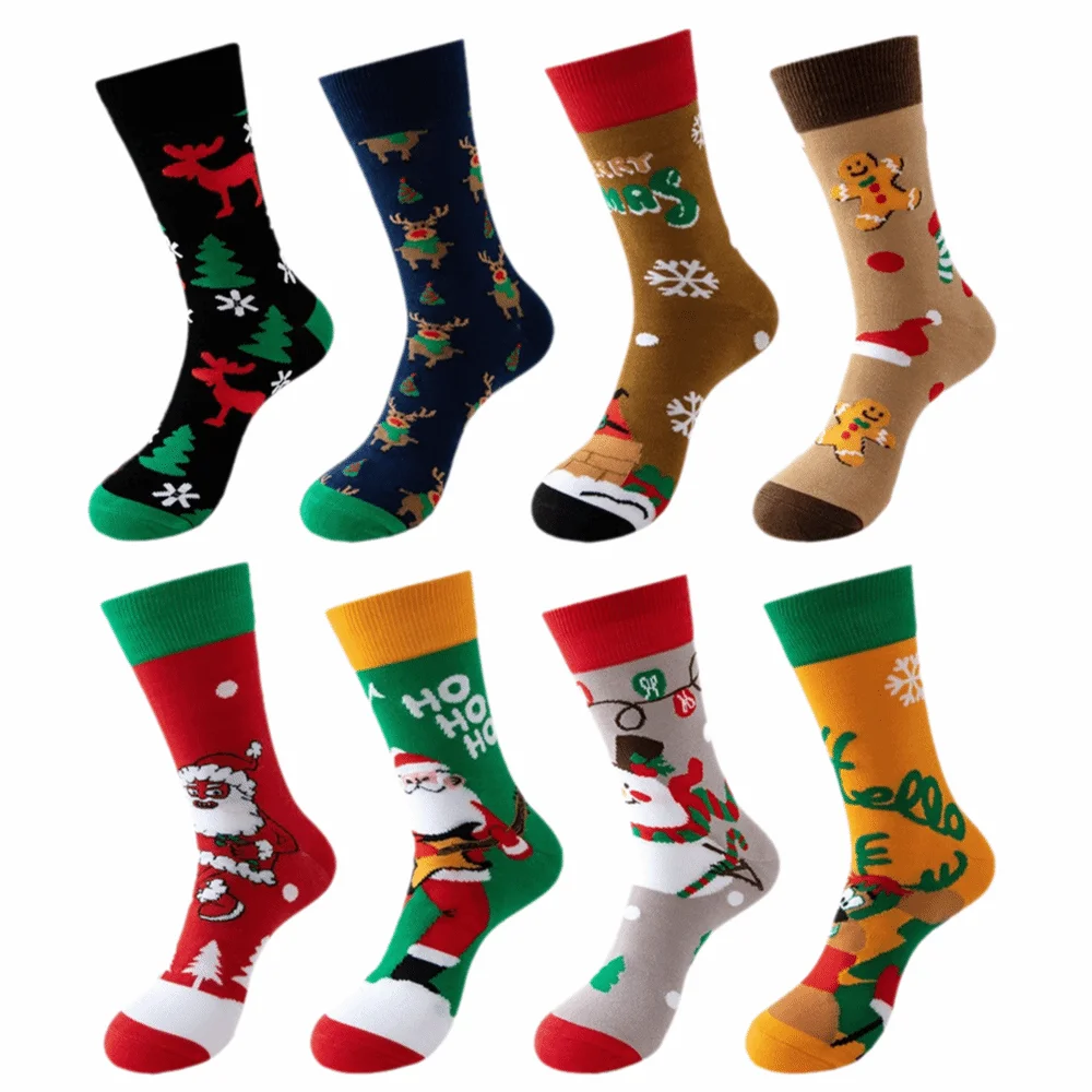 

8 Pairs Soft Women Christmas Socks Santa Snowman Elk Comfortable Women Winter Christmas Stockings Xmas Warm Socks
