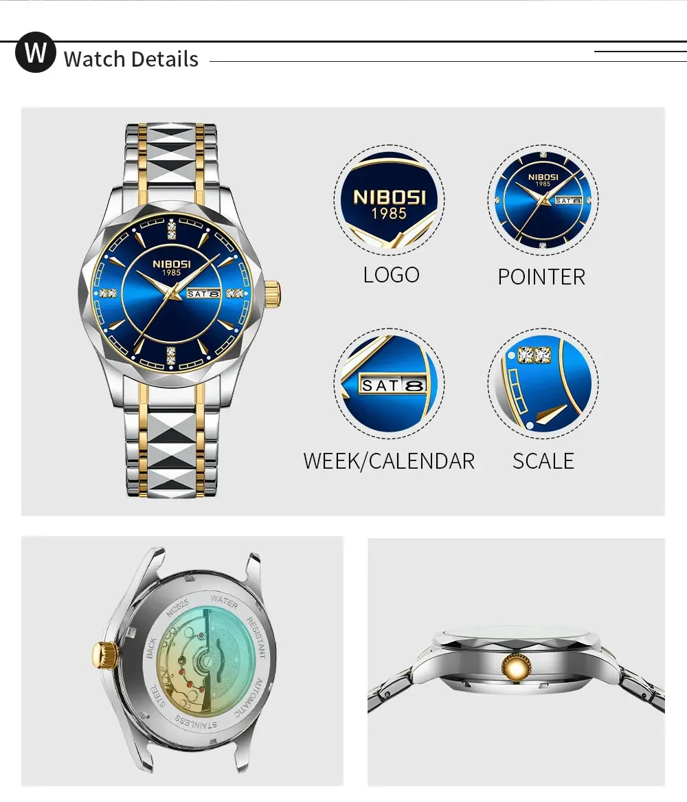 NIBOSI Top Brand Luxury Man Wristwatch Waterproof Luminous Date Week Men Watches Stainless Steel Quartz Men's Watch Male reloj