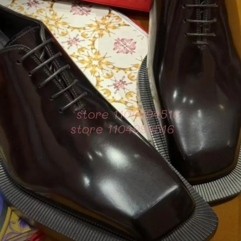 الرجال السود ساحة تو أحذية من الجلد الفاخرة الدانتيل متابعة سميكة سوليد حذاء رسمي 2025 موضة عادية النمط البريطاني أحذية رياضية رسمية #4