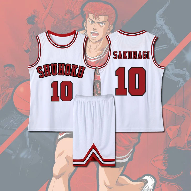 Sakuragi Hanamichi Cosplay Anime Slam Dunk Kaede Rukawa Jersey Shohoku School Basketball Team Uniform Red Black White Sportswear