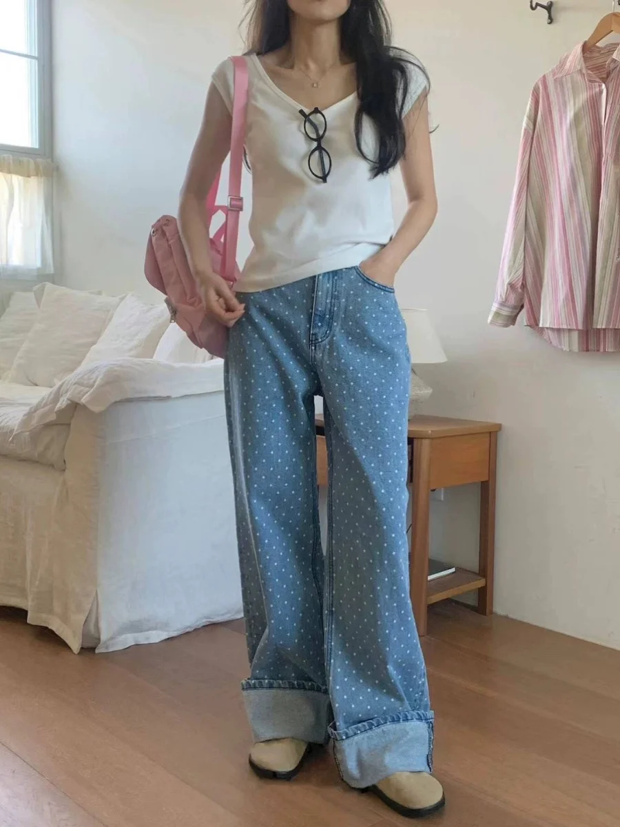 

High Waist Loose Straight Leg Super Long Light Blue Waed Denim Jeans PREON Work Sle Spring Faion Ladies Premium Jeans