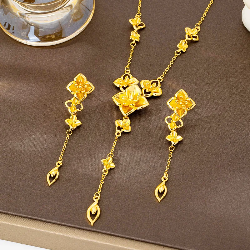

Вьетнамское позолоченное ожерелье с подвесками-кисточками, винтажные филигранные серьги с цветочным узором, ажурный кулон, ювелирные украшения для женщин, приносящие удачу и благополучие