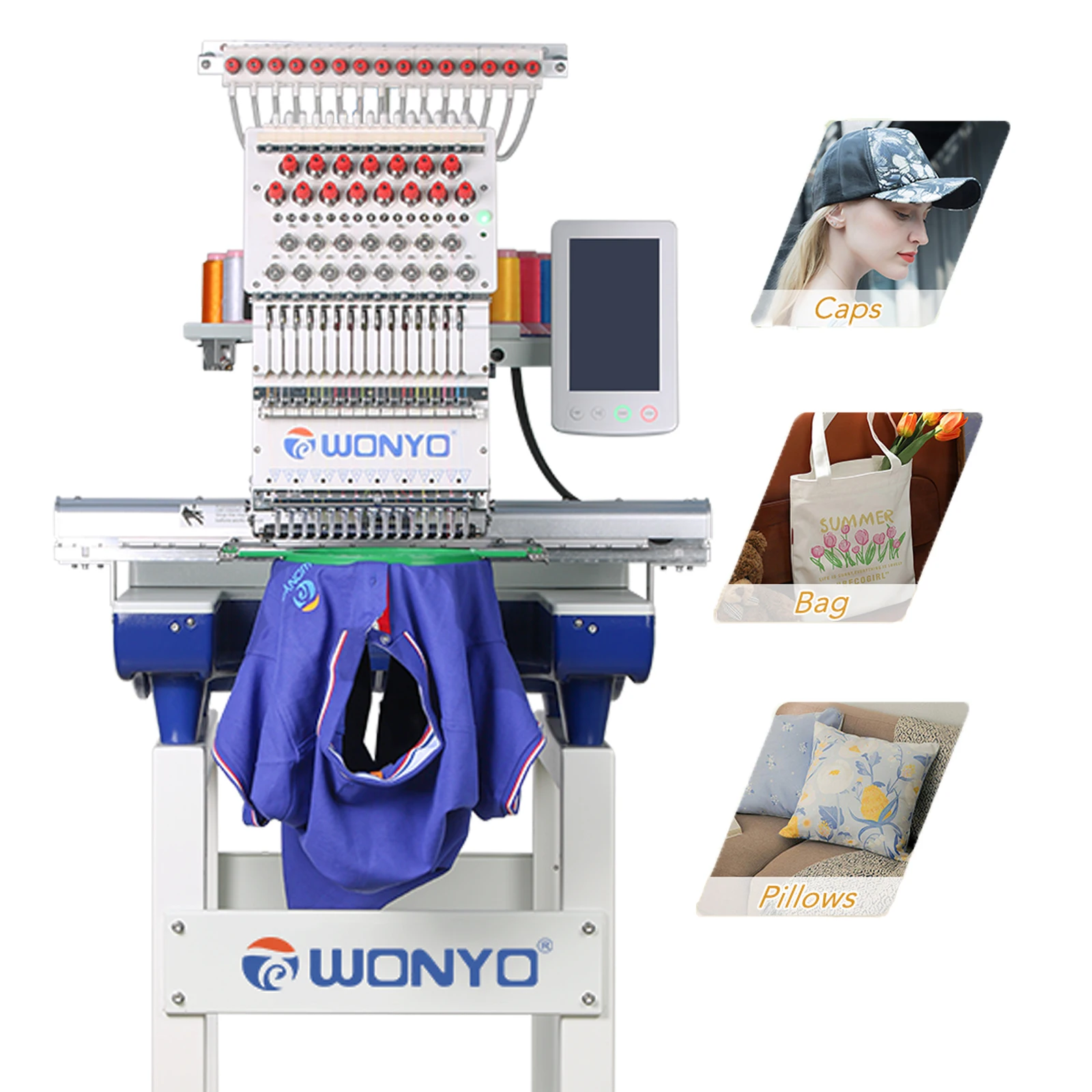 For Wonyo Automatic Simple Single Head Multi-Color Embroidery Machine for Embellishing Caps T-Shirts Towels; Maximum 1200 Rpm;