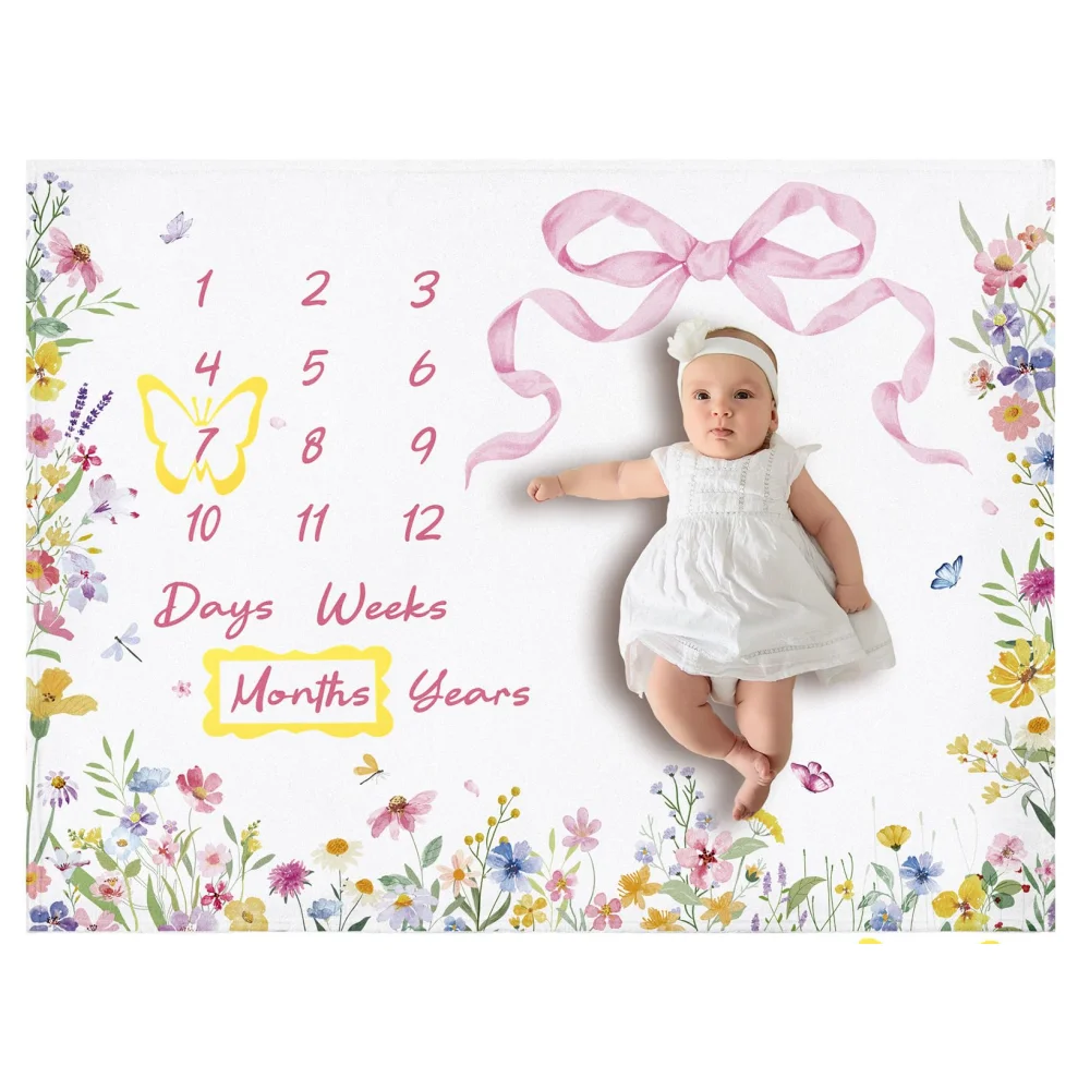 VIKAMA Starry Elephant Baby Milestone Blanket Soft and Comfortable Growth Record Photography Backdrop Nursery Decor