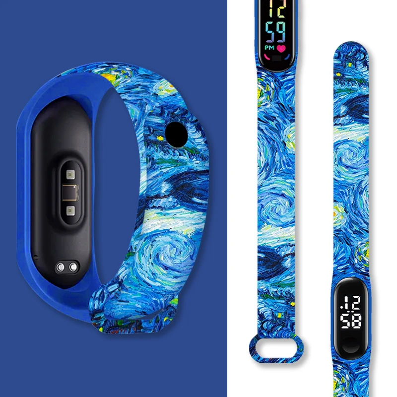 Van Gogh Printed Strap for Xiaomi Mi Band 7 6 5 4 3 Replaceable Bracelet Famous Oil Painting Watchband Sport Wristband