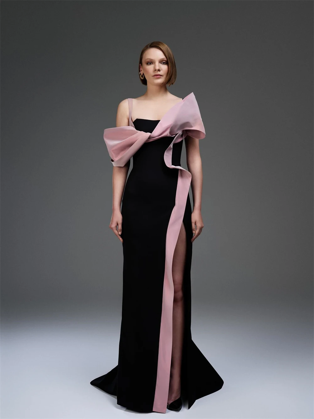 

Customized High Quality Black Jersey Evening Dress Temperament Strapless Homecoming Dress Luxury Sweep Train Party Dress