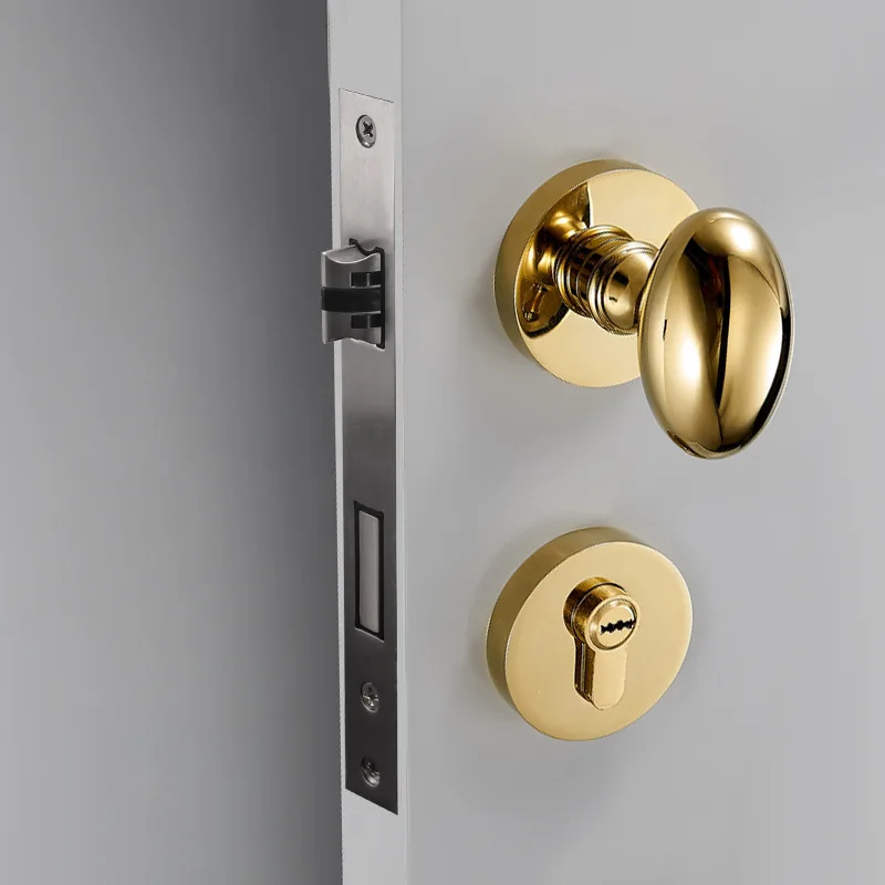 American gold door lock French light luxury indoor bedroom door lock bright gold duck egg wooden door handle with lock