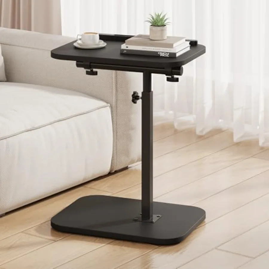 TV Tray Table Adjustable Height Flip-Top Snack Side Table with 360° Swivel and 180° Tilt C Shaped End Table for Couch Sofa Bed