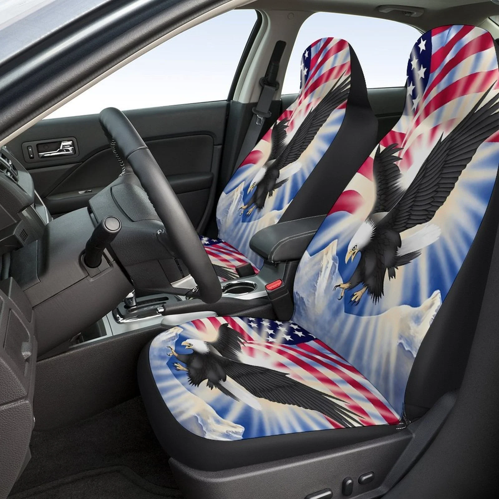 قطعتان من أغطية السيارات الداخلية الأنيقة بنمط لافتة متدلية على شكل نجمة، قابلة للتنفس وغير قابلة للانزلاق، أغطية أمامية للسيارات. #1