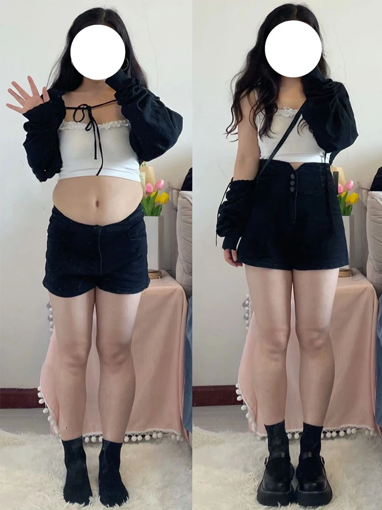 

High Waist Elastic A-Line Wide Leg Shorts Women's Jeans Cotton Stretch Summer Slimming Bootcut Pants plus Size Casual Wear