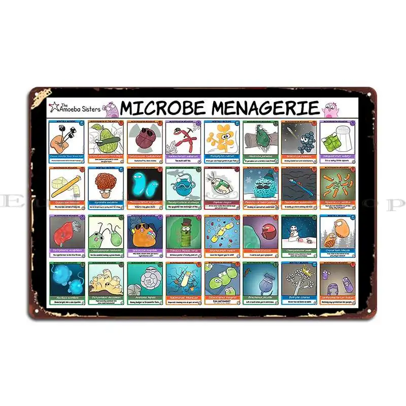 Microbe Menagerie Trading Cards Metal Plaque Poster Party Plaques Living Room Wall Decor Designer Tin Sign Poster