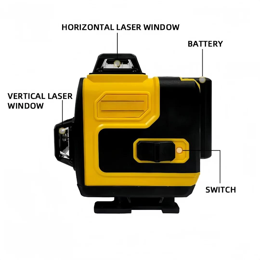 16 Garis Presisi Tinggi Cahaya Kuat Inframerah Laser Level Mode Pulsa Pengendali Jarak Jauh 4D Garis Silang Vertikal Laser Dengan Baterai