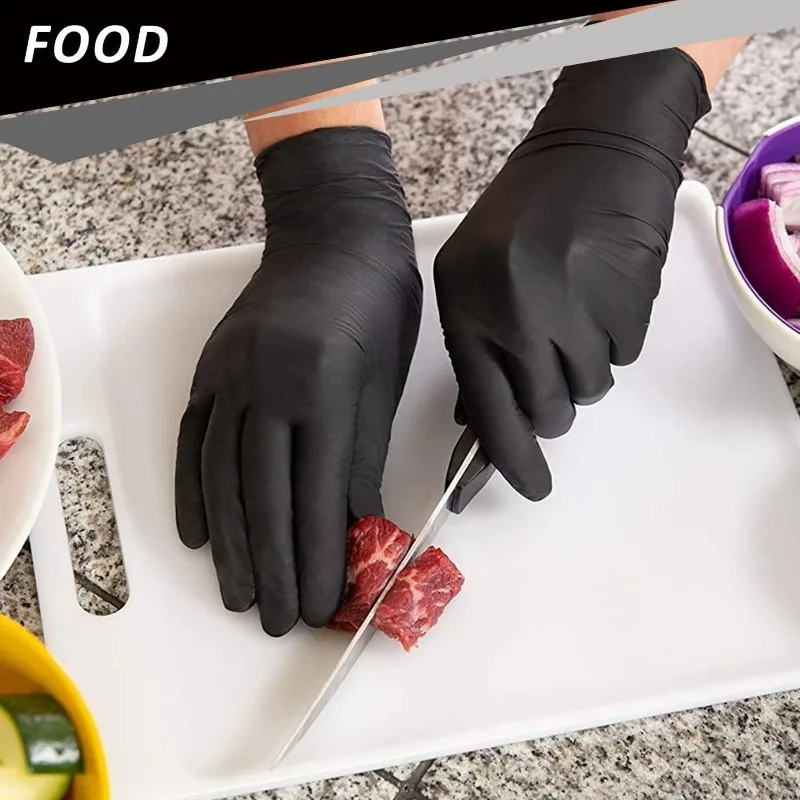 

Black Nitrile Disposable Gloves Food Grade Thickened Waterproof Oil Resistant Non Slip Durable Gloves for Cleaning Cooking Salon