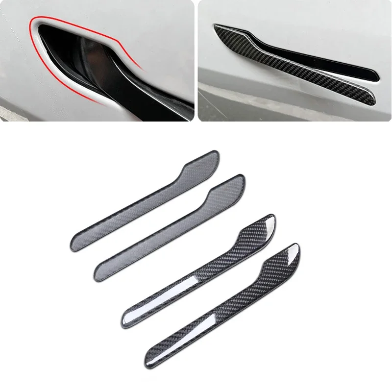 

For 2019-2022 Tesla Model 3 and Model Y Dry Carbon Fiber Door Handle Paste Style Exterior Door Handle Decorative Sticker 4PCS