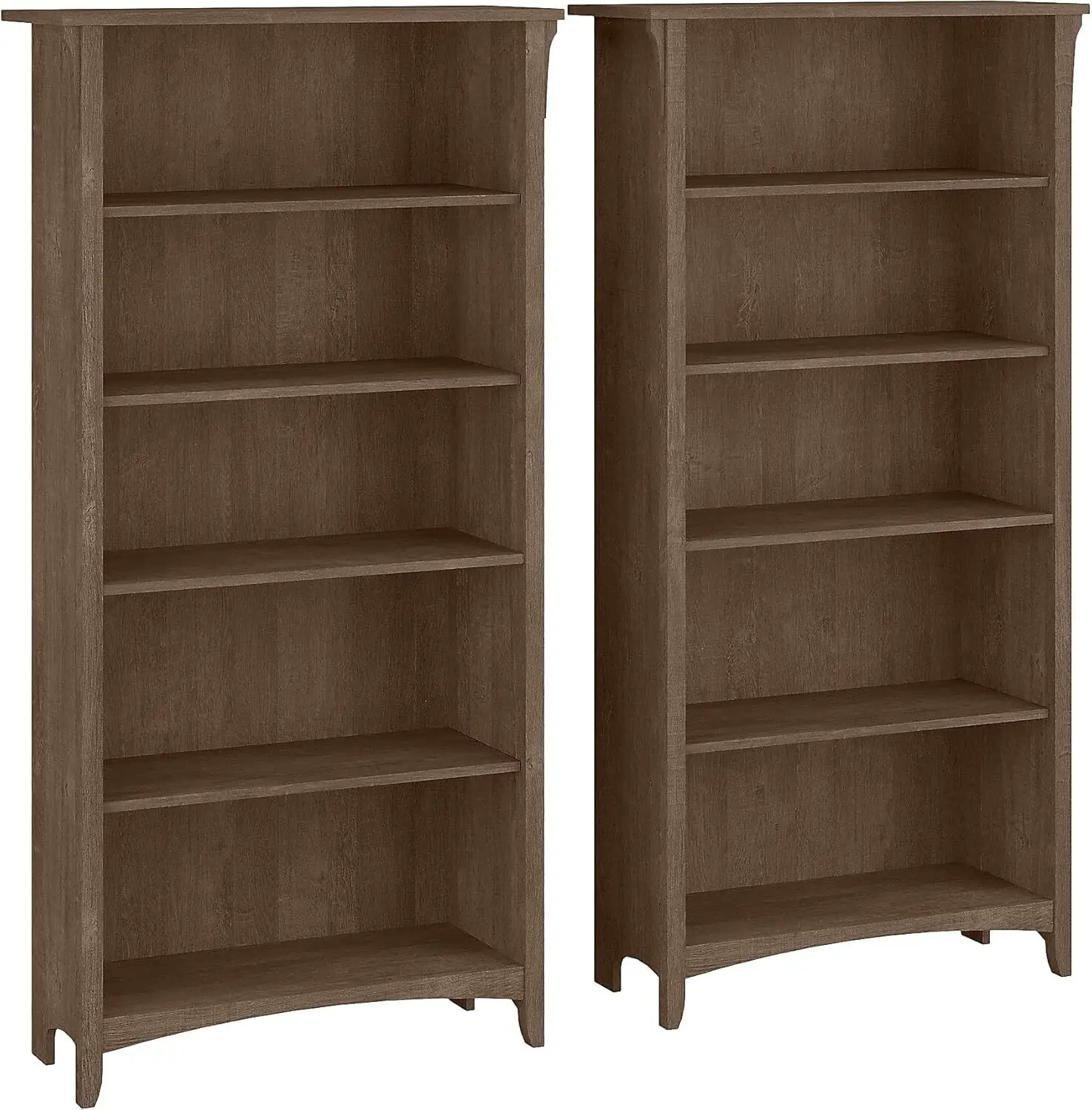 Bush Furniture  5 Shelf Bookcase - Set of 2 | Large Open Bookcase with 5 Shelves in Ash Brown | Sturdy Display Cabinet fo