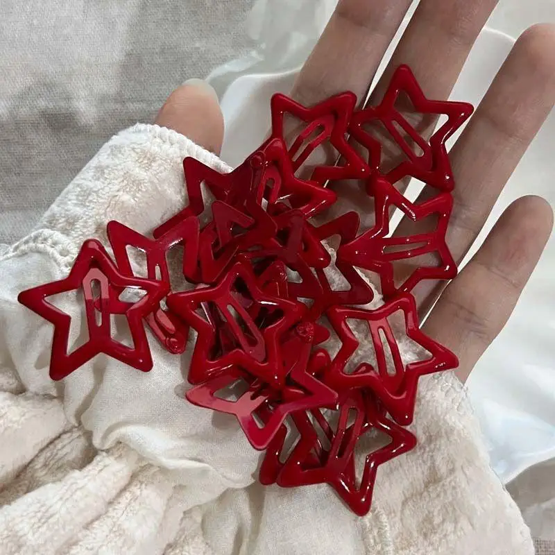 10Pcs Red Star Snap Clip for Girls Waterdrop Barrettes Back Hairpin Women Hair Clip Accessories Kawaii BB Clips - Image 3