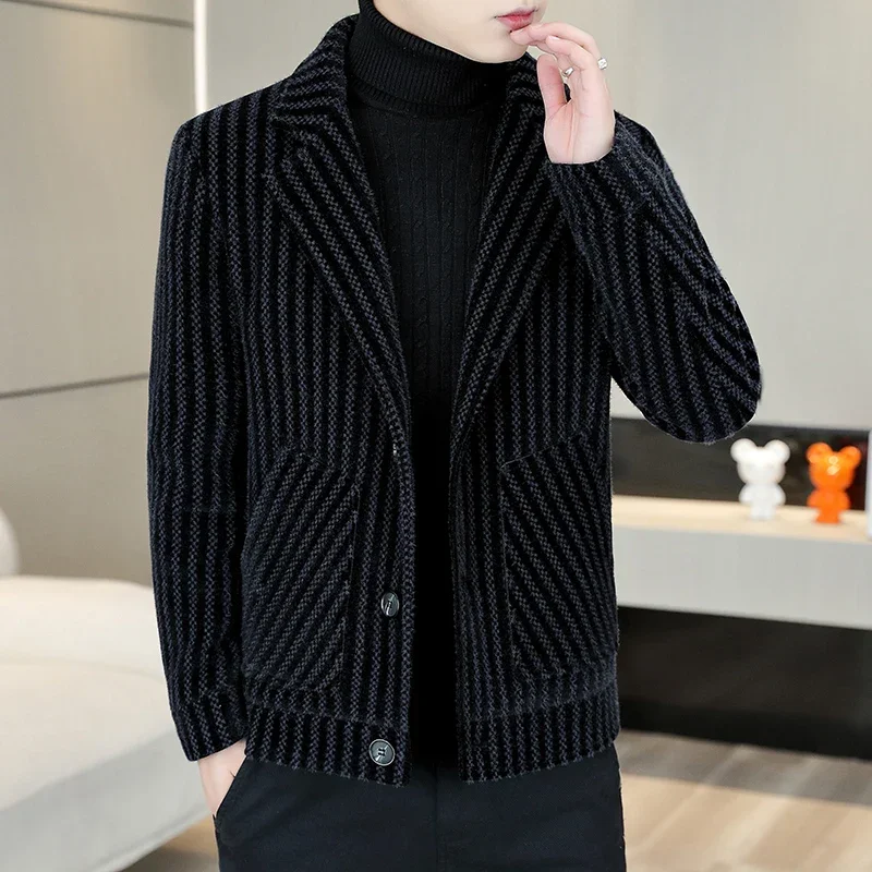 2023 Autumn Winter Men's Woolen Jacket Lapel Collar Thickened Insulation Casual Business Wool Blends Coat Streetwear Overcoat