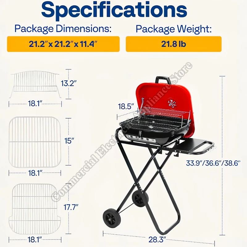 Hamburger Grill BBQ Grill Outdoor Portable With Foldable Storage Courtyard 18.5 Inch Hand Push Folding Frame Charcoal Grill