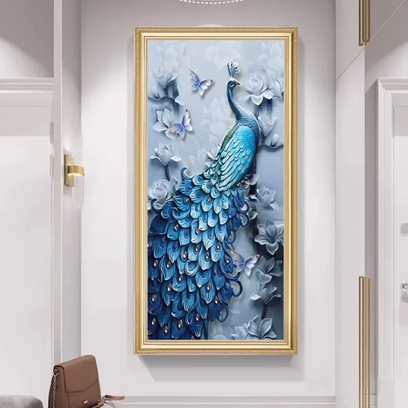 Crystal porcelain glass corridor 3d painting mural art peacock feather painting home hotel lobby decoration