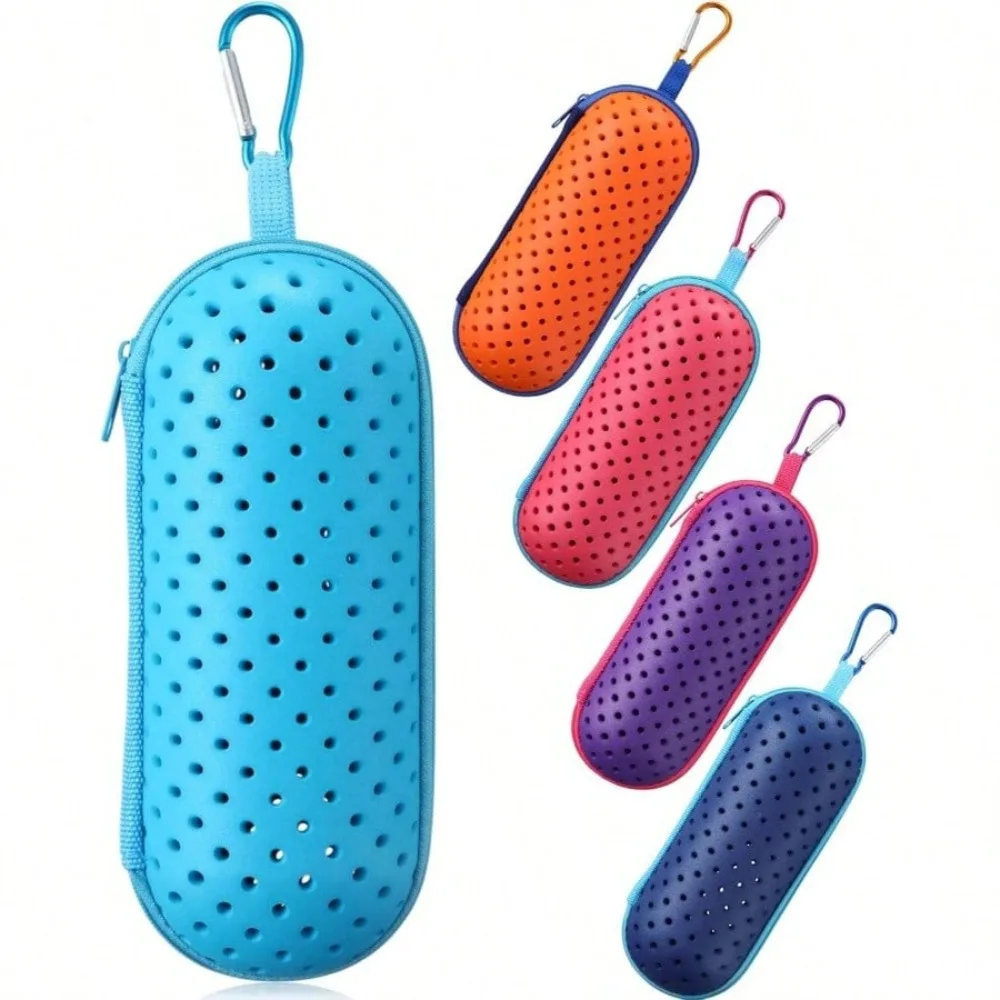 กล่องเก็บแว่นตากันน้ำ EVA พร้อมคลิปและรูระบายอากาศ กล่องใส่แว่นตาแบบระบายอากาศได้ดี สำหรับผู้ชาย ผู้หญิง และเด็ก