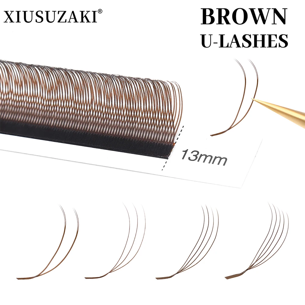 Extensiones de Pestañas XIUSUZAKI U Marrón YY 3D 4D 5D W, Extensiones de Pestañas U 2D YY Mink Premade Volume Fans, Pestañas Postizas Individuales