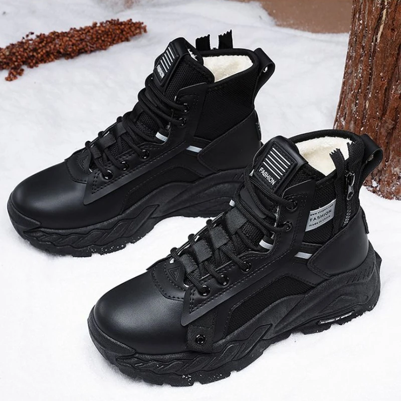 

Men's Winter Wear Resistant High Top Cotton Padded Shoes for Teens Fleece Lined Thickened Warm Sports Shoes for Northeast Cold