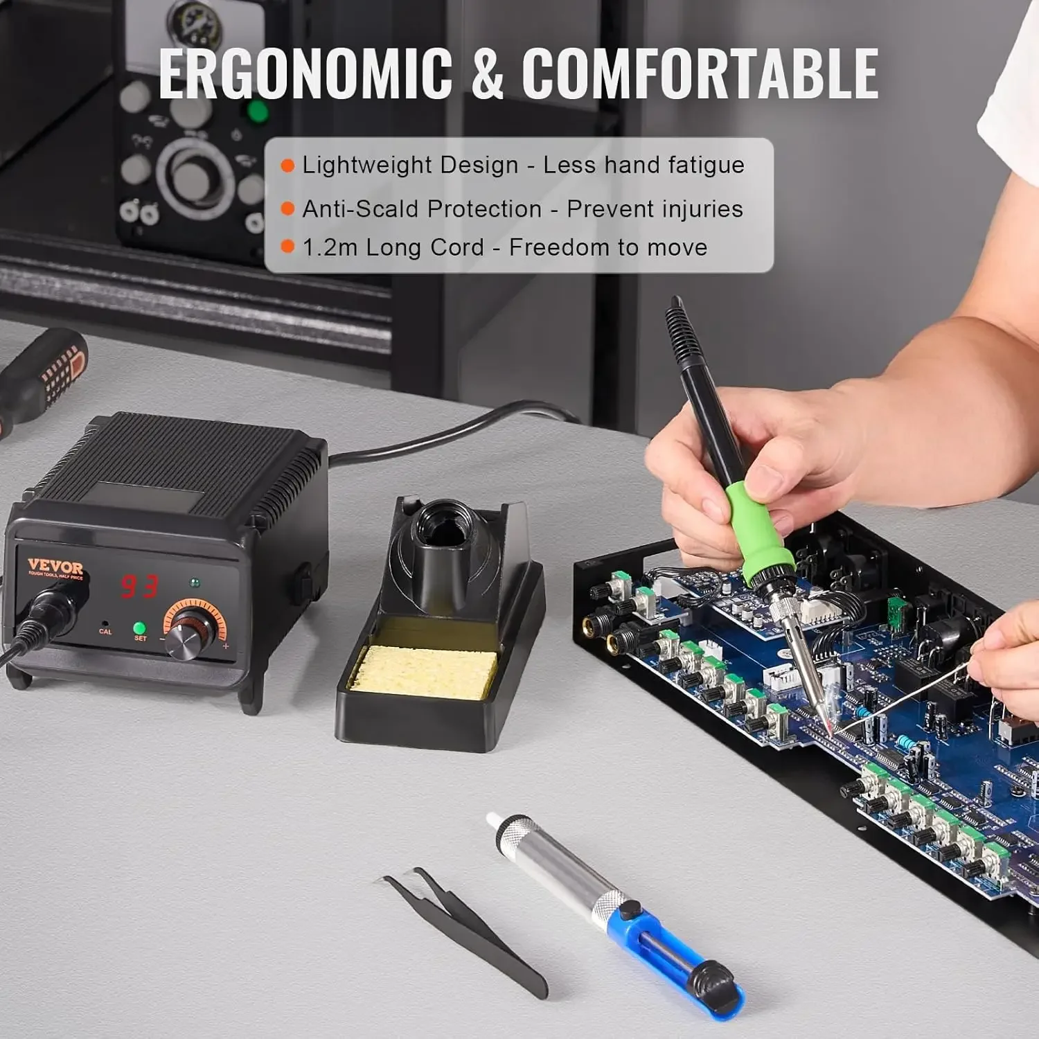 75W Digital Display Soldering Station Kit, 122°F- 932°F Temp Control & Built-in Transformer, Auto Standby & Sleep Mode