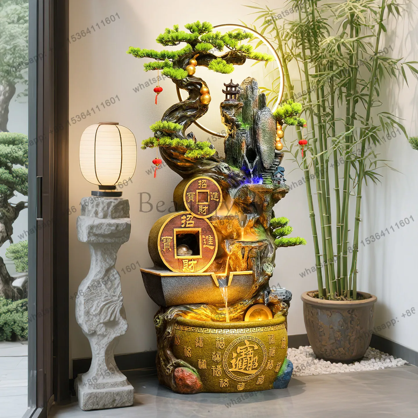 Rockery, flowing water, wealth ornament, circular water feature, living room treasure bowl, office decoration