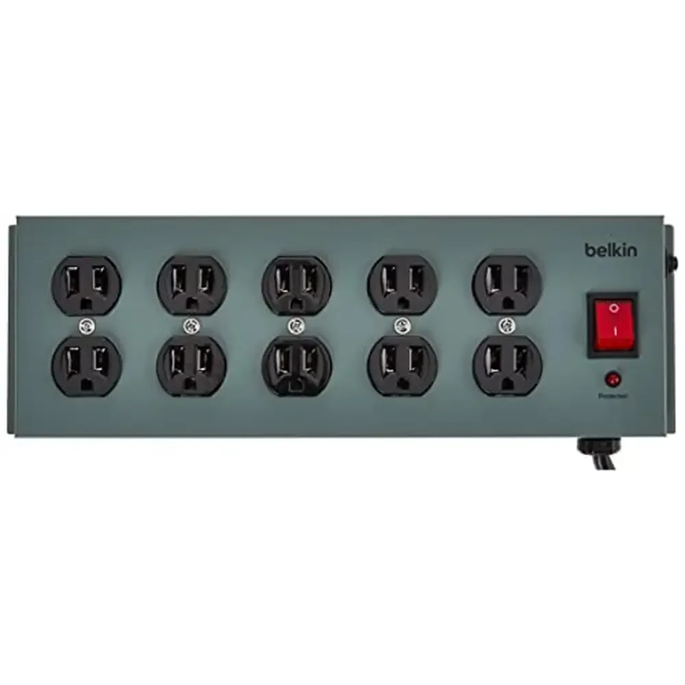 Protetor contra Surto Cabo de Extensão, Heavy-Duty Metal Power Strip, Montável, Casa, Escritório, Oficina, Sala de Jogos, Relâmpago, 10 Tomadas, 15 pés