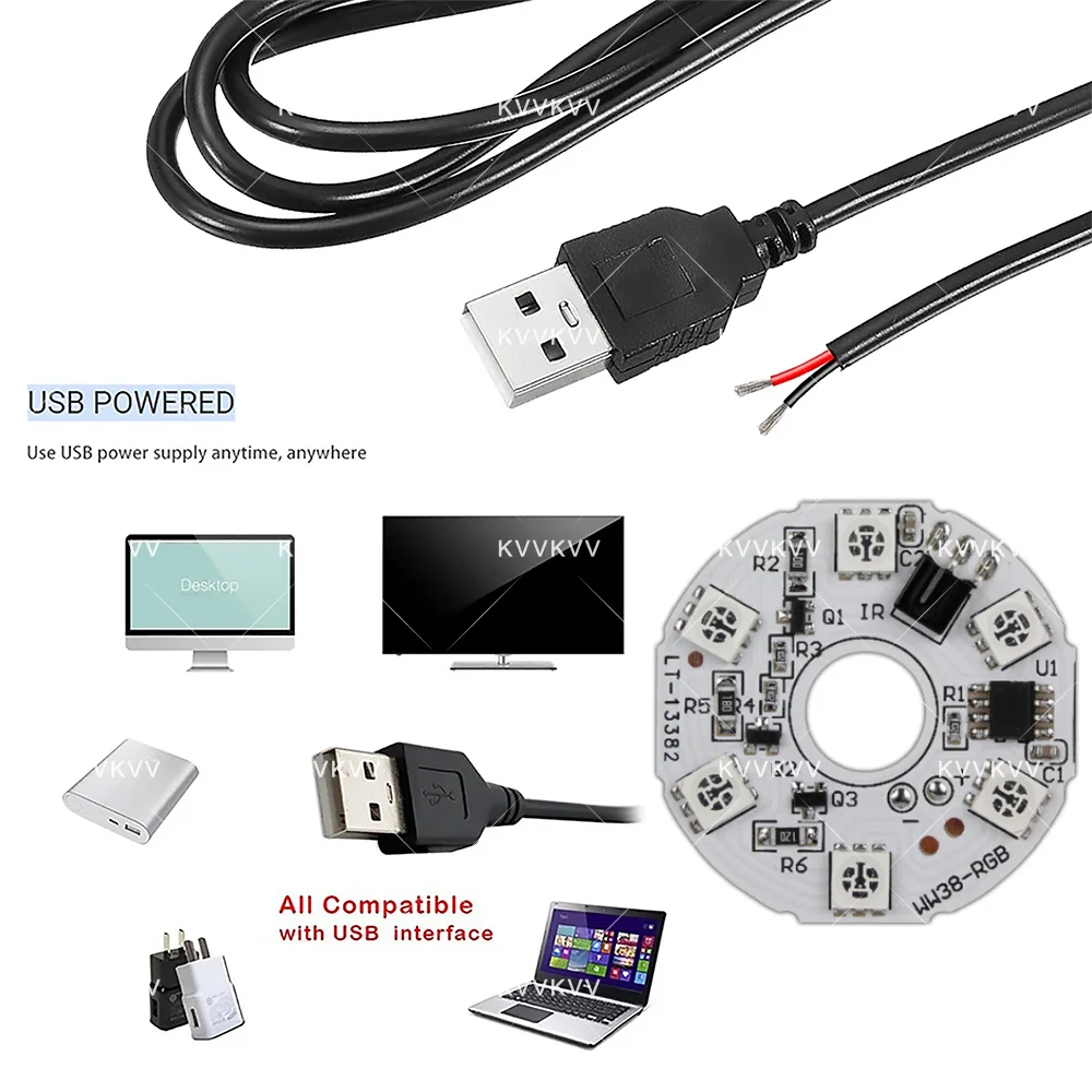 لوحة إضاءة دائرية LED ملونة RGB مقاس 38 مم مصدر ضوء منخفض الجهد تيار مستمر 5 فولت متوافق مع الشحن/مفتاح اللمس للتحكم عن بعد محيط DIY