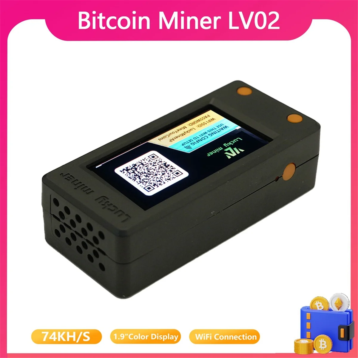 For LV02 74KH/S SHA256 BTC SOLO Miner Lottery Device Crypto Miner ASIC Mining Silent Miner