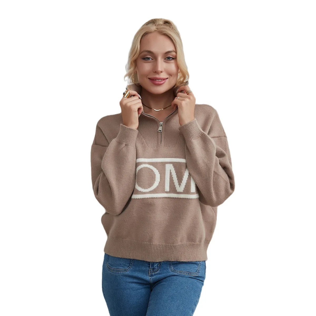 Koszulka Polo jesienno-zimowa rosyjska seria designerska Sense list dzianina damska moda sweter