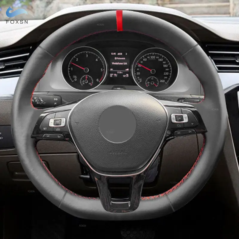 Steering Wheel Leather Cover For VW Golf 7 MK7 Passat B8 Jetta Polo Tiguan Touareg Touran Car Interior Steering Wheel Cover Trim