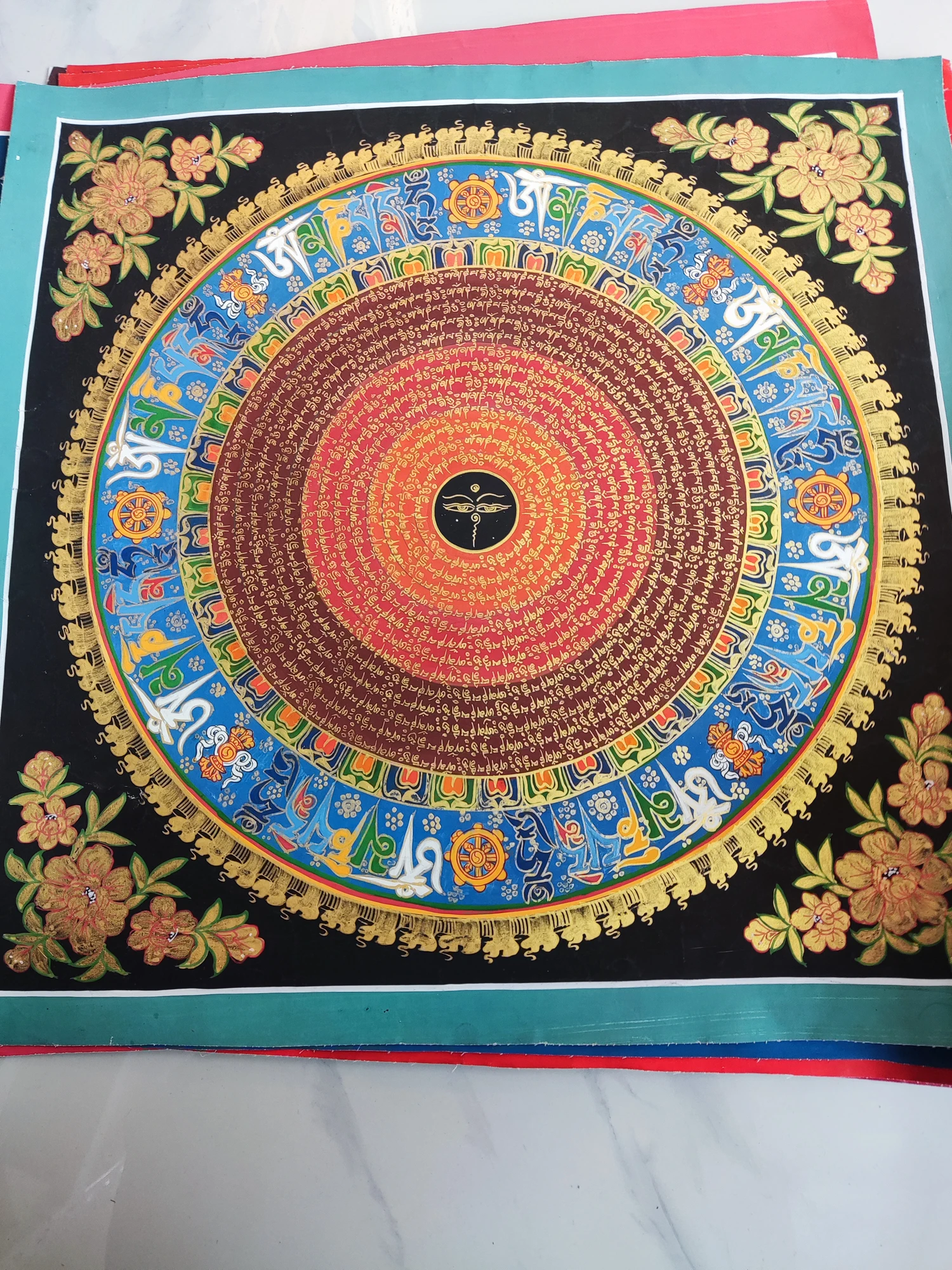 

GOOD 100% Hand painted Auspicious scripture mandala Thangka Thang-ga painting Buddhism home Hall altar wall Decorative art A8