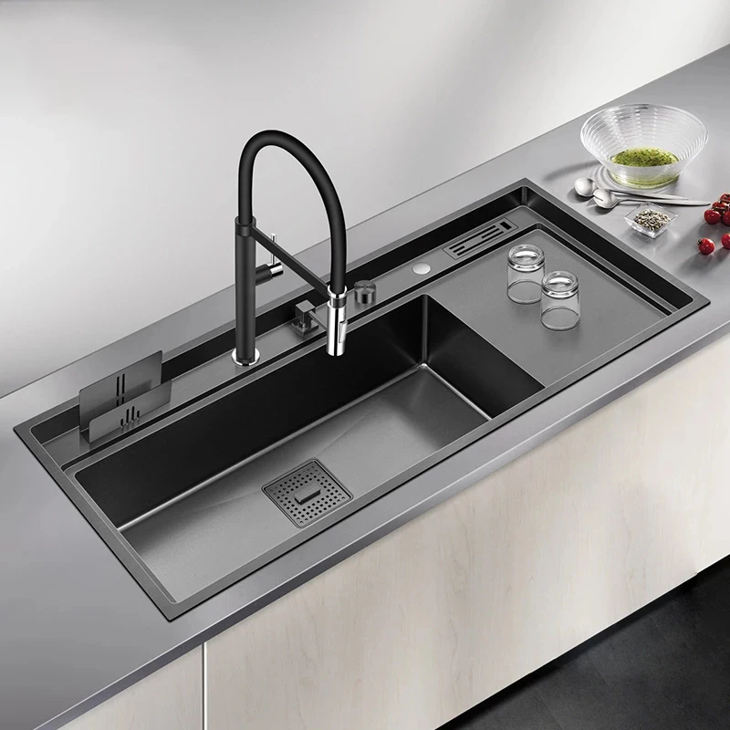 Fregaderd Kitchen Sink High-quality Handmade 360-degree Faucet with Smart Flip-top Control Hidden Sink Silver Carton Box Square